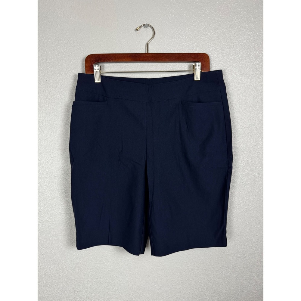 Chico's Shorts Womens 10 Navy Blue Pull On So Slimming Stretch Career Bermuda
